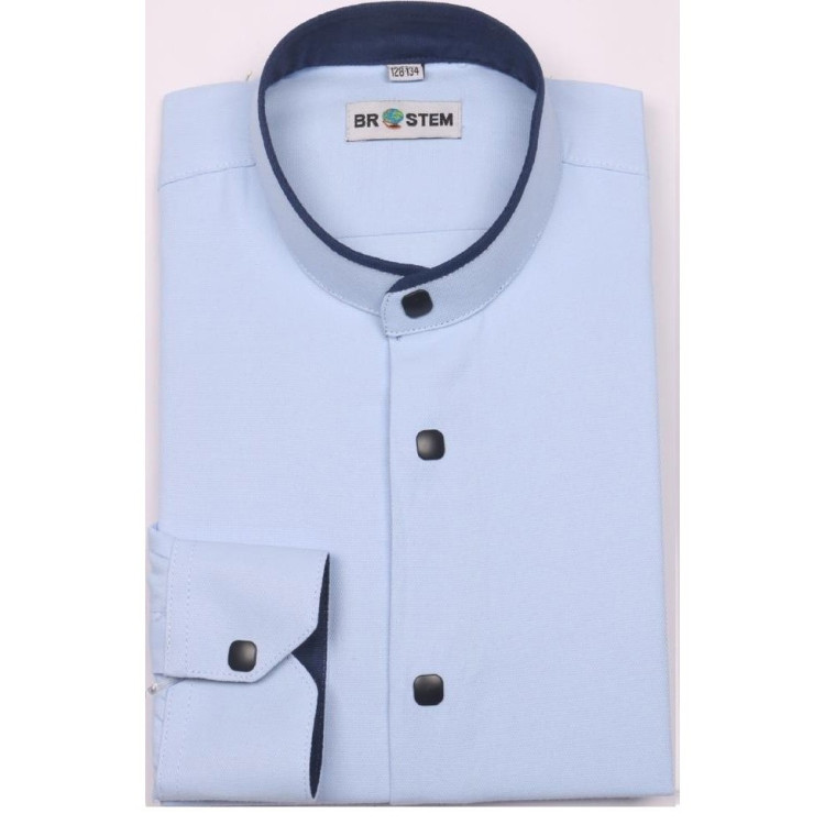 Рубашка цвет Голубой код 24001  длинный рукав, кнопки, ворот - стойка, Slim fit